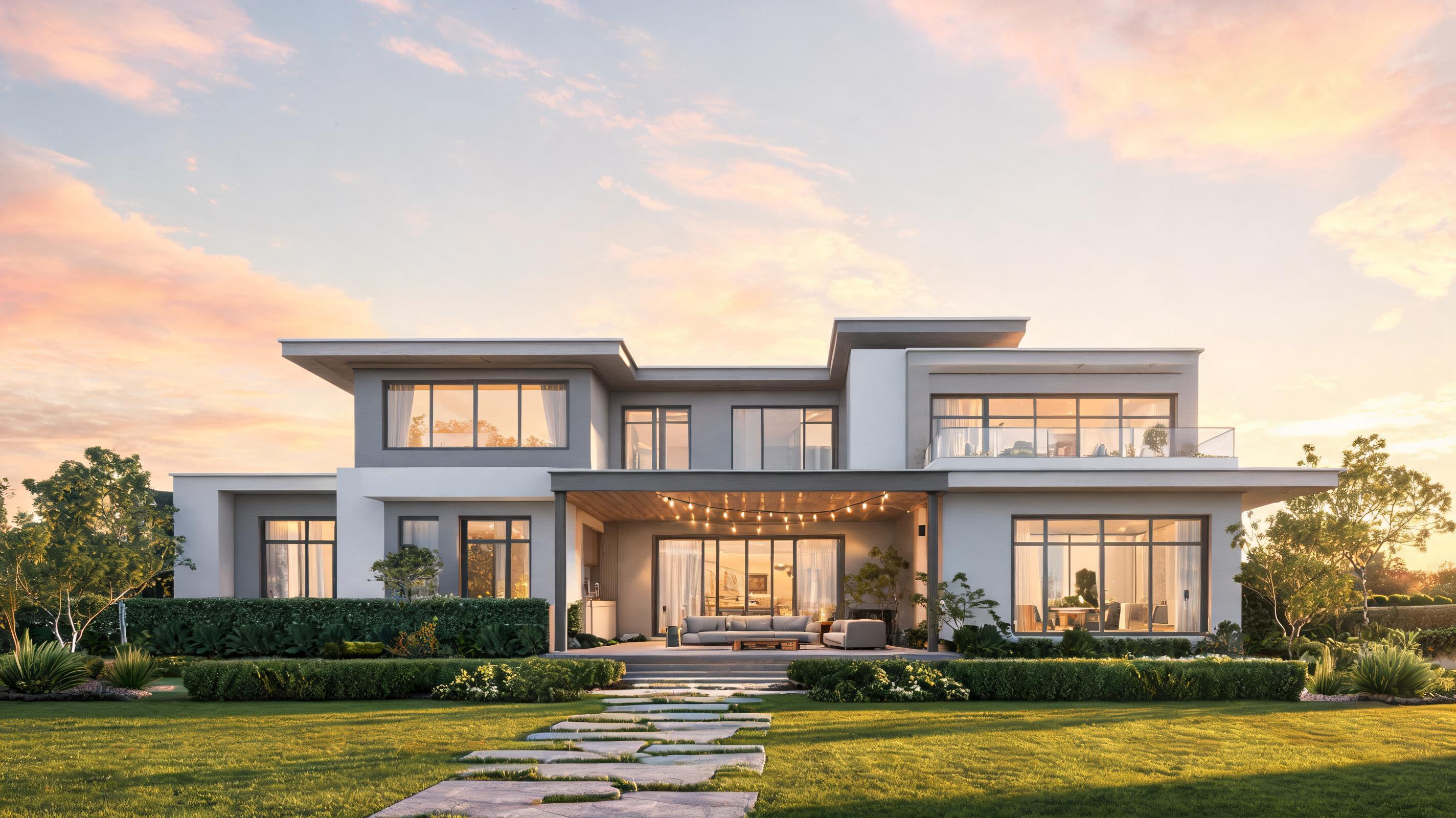 Render de Exterior de Casa Residencial Moderna para Vídeo