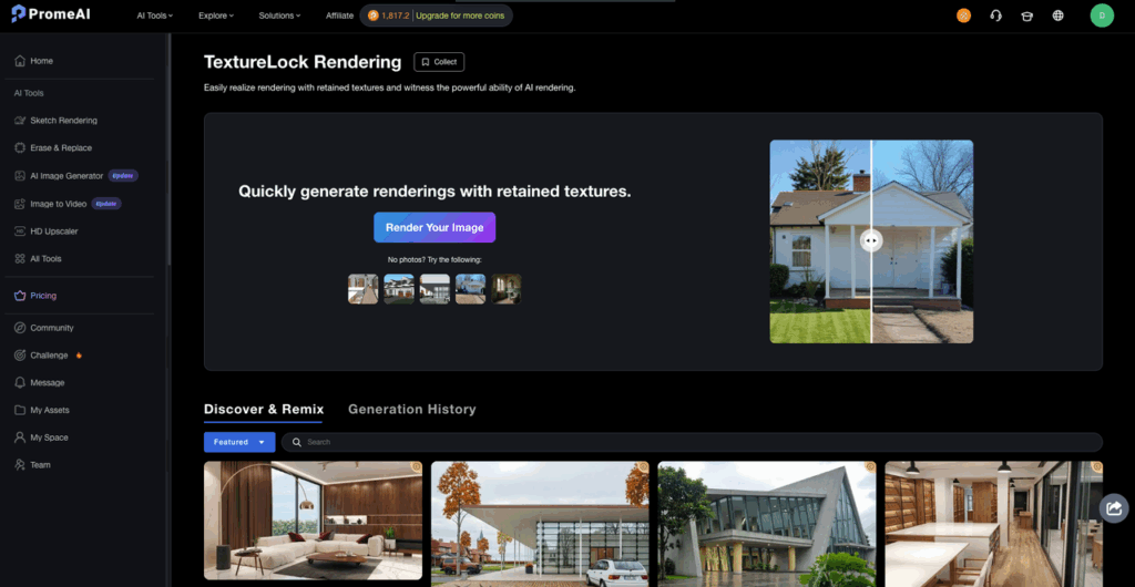 PromeAI TextureLock Rendering demo fixing AI render problems by preserving textures and eliminating muddy overcooked appearance in architecture