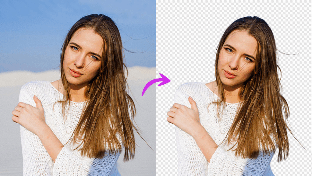 Before and after comparison showing background removal, essential for creating a clean ecommerce product photo studio shot.