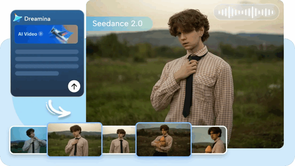 Character consistency demo in this Seedance 2.0 guide, showing a Dreamina-generated man across multiple video frames.