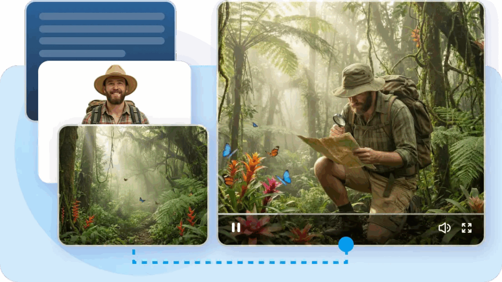 Blending text and image inputs to create a realistic hiking scene using advanced seedance 2.0 prompt constraints.