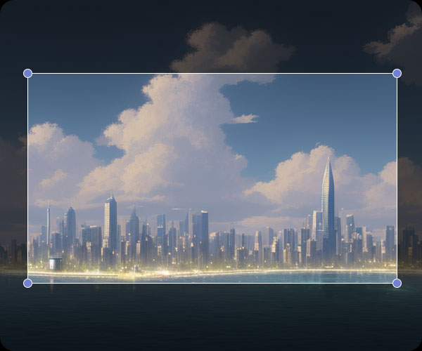A cityscape image placed on the canvas ready for expansion using PromeAI outpainting ad banner templates workflow.