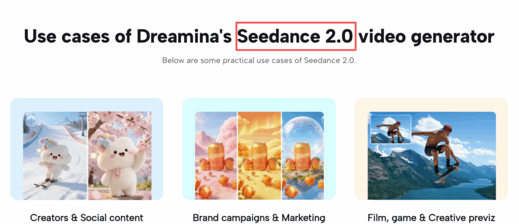 Graphic listing use cases like social content and film, highlighting versatile Seedance 2.0 camera movement options.