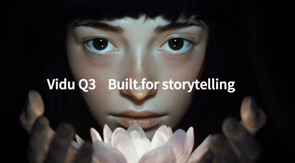 Hyper-realistic close-up of a girl holding a glowing flower demonstrating how Vidu Q3 is built for emotional storytelling.