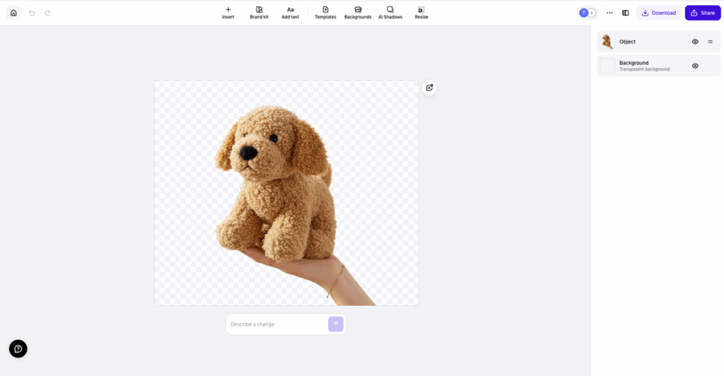 Canva transparent background puppy plush after removal in promeai background removal vs dedicated tools ecommerce performance test