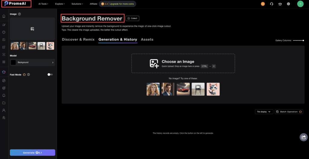 ProMeAI AI background removal tool upload interface for fast one-click cutouts in ecommerce comparison against dedicated solutions