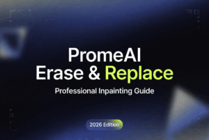 2026 professional guide cover for PromeAI Erase & Replace inpainting tool, featuring bold text and futuristic frame for advanced AI image editing.