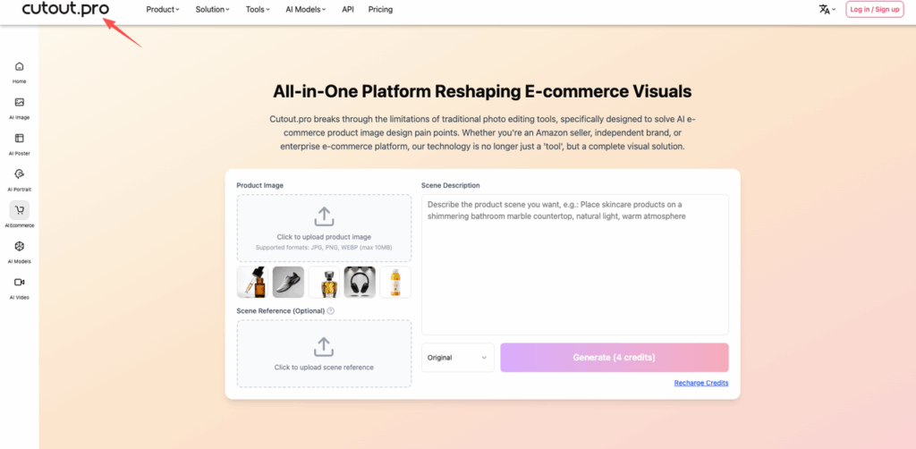 Cutout.pro dashboard for e-commerce visuals, recognized as the best ai photo editor for product photography.