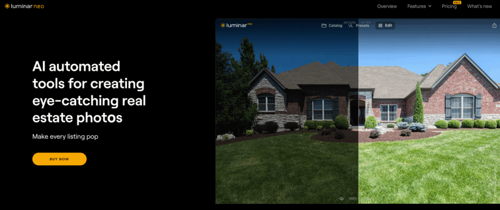 Luminar Neo before and after slider for real estate, serving as the best ai photo editor for property images.