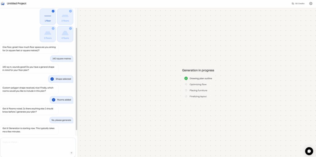 Continuing our maket.ai review, we test the AI chat interface used to seamlessly generate custom residential floor plans.