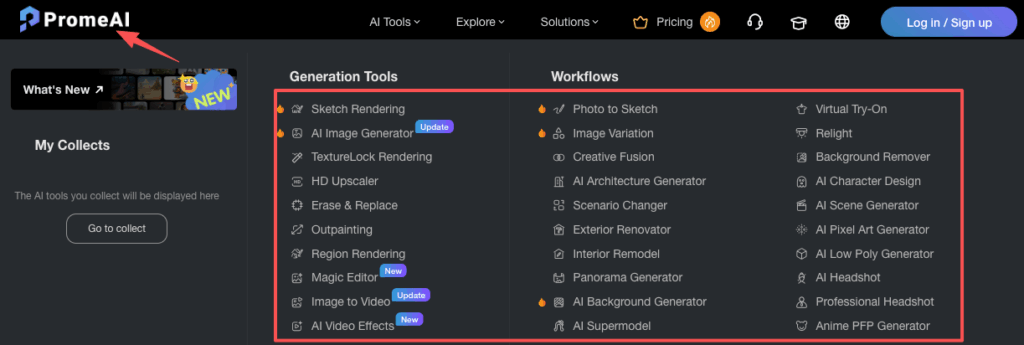 A screenshot showing alternative AI platforms to the vidu q3 image to video tool, highlighting the PromeAI tools menu.