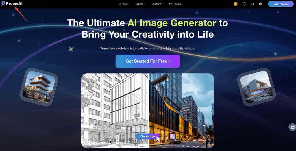 PromeAI homepage featuring AI image generation tools often compared by creators against Vidu pricing and video capabilities.