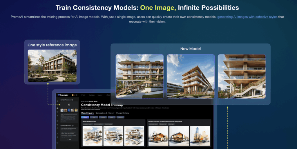 Interface for training architectural models to achieve seedance 2.0 multi shot consistency from a single reference image.