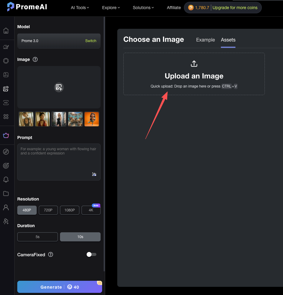 Upload your source images directly into the promeai animated product ad templates workspace easily.