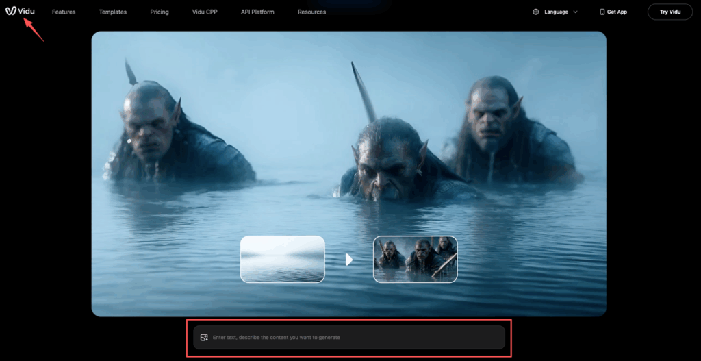 The text prompt input field located below the video preview player for the vidu q3 image to video generation process.