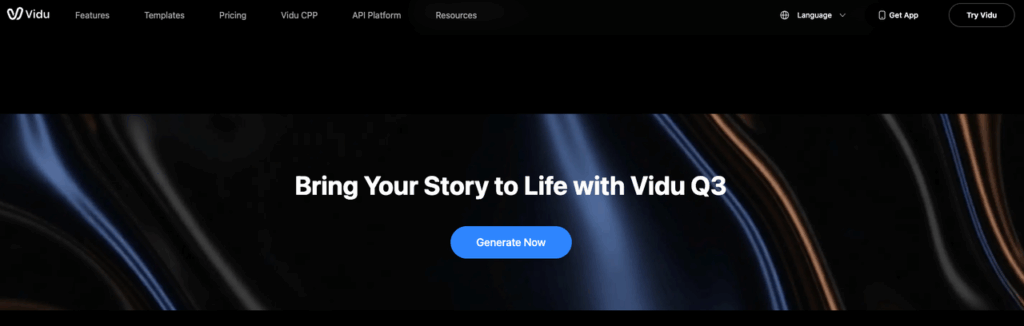 Vidu Q3 hero section illustrating how to use Vidu Q3 to bring stories to life with synchronized audio-visual AI video generation in 2026
