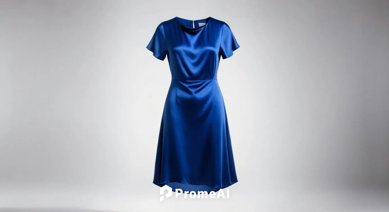 A photorealistic, shiny blue satin dress generated by PromeAI, showcasing the final result of rendering simple drawings.